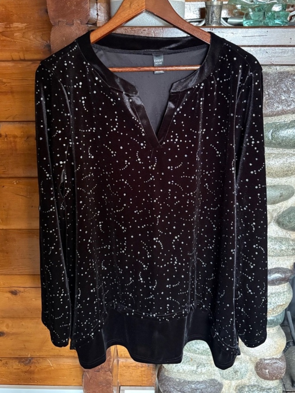 Emery Rose Velvet Sparkle Party Top 2XL Black Glitter Holiday Evening Blouse